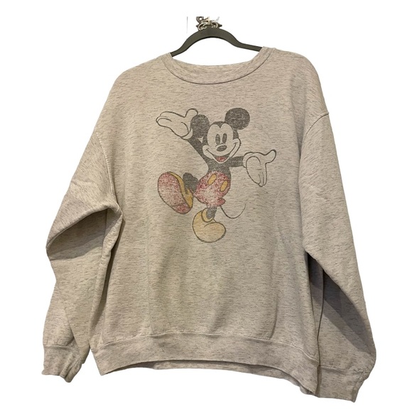 Disney Tops - Disney vintage Mickey Mouse large pullover sweater grey red yellow long sleeve